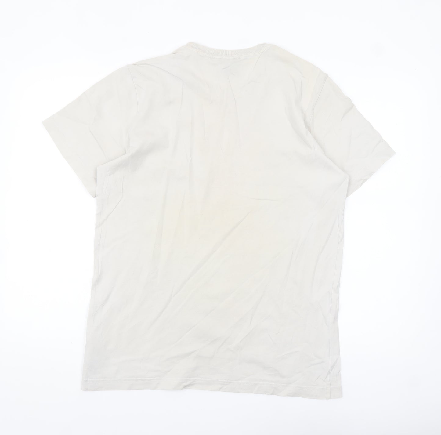 Adidas Men's Beige Trefoil Logo T-Shirt Size M Short Sleeve Cotton