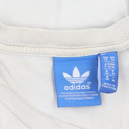 Adidas Men's Beige Trefoil Logo T-Shirt Size M Short Sleeve Cotton