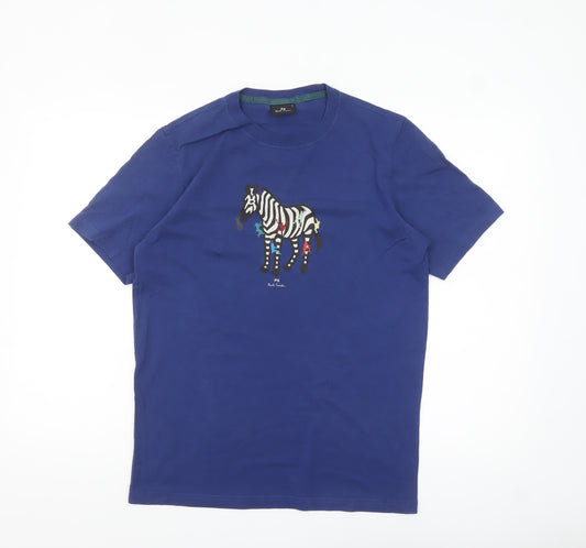 PS Paul Smith Men's Blue Zebra Graphic Cotton T-Shirt Size S