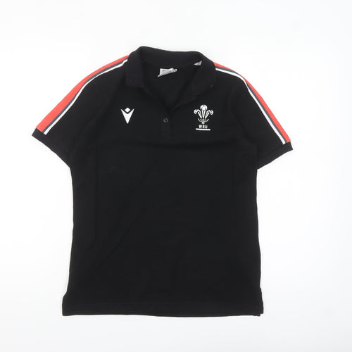 Macron Womens Black WRU Polo Shirt XS Short Sleeve Cotton Blend