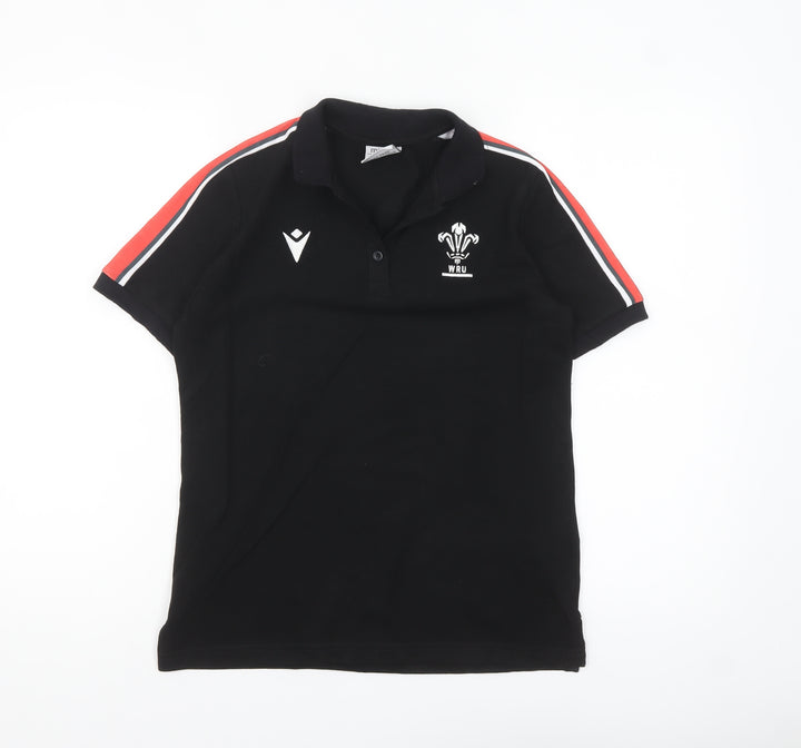 Macron Womens Black WRU Polo Shirt XS Short Sleeve Cotton Blend