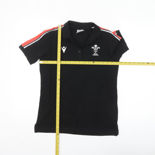 Macron Womens Black WRU Polo Shirt XS Short Sleeve Cotton Blend