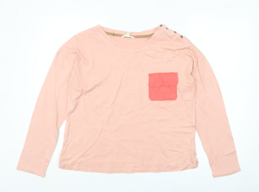 White Stuff Women's Pink Long Sleeve Cotton Modal T-Shirt UK 14