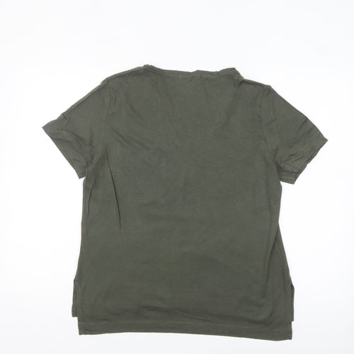 ME+EM Women Green V-Neck Short Sleeve Cotton Modal T-Shirt Size 14