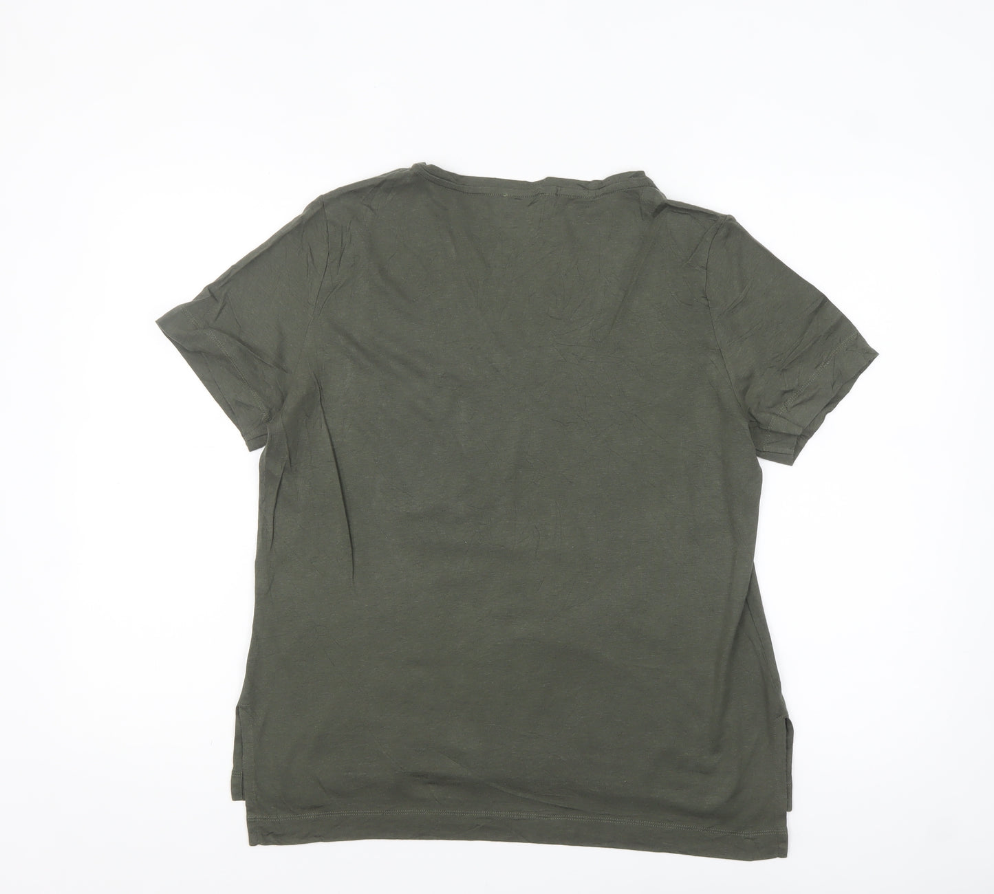 ME+EM Women Green V-Neck Short Sleeve Cotton Modal T-Shirt Size 14