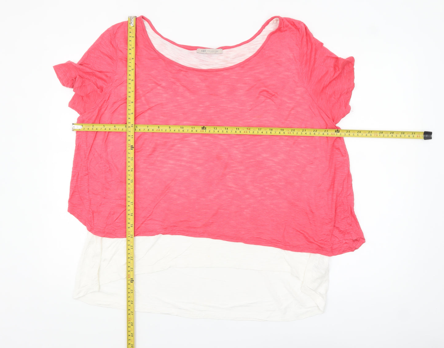 Marks and Spencer Womens Pink Colourblock Relaxed T-Shirt Size 18