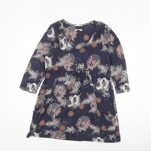 White Stuff Womens Blue Floral Tunic Top UK 10 Cotton 3/4 Sleeve