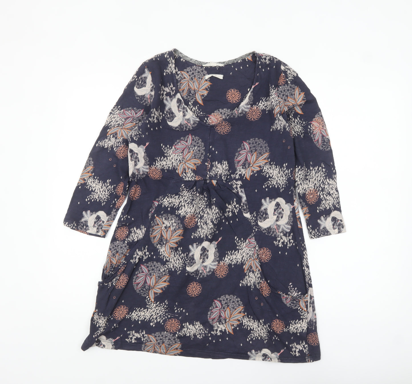 White Stuff Womens Blue Floral Tunic Top UK 10 Cotton 3/4 Sleeve