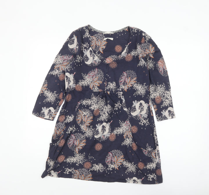 White Stuff Womens Blue Floral Tunic Top UK 10 Cotton 3/4 Sleeve