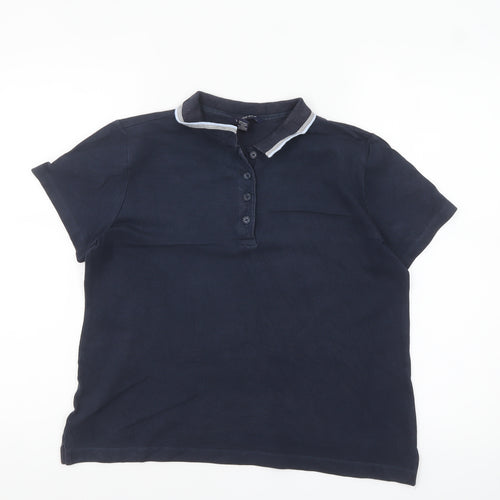 Lands' End Women's Blue Petite S Polo Shirt Short Sleeve Cotton