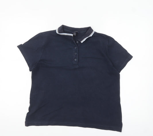 Lands' End Women's Blue Petite S Polo Shirt Short Sleeve Cotton