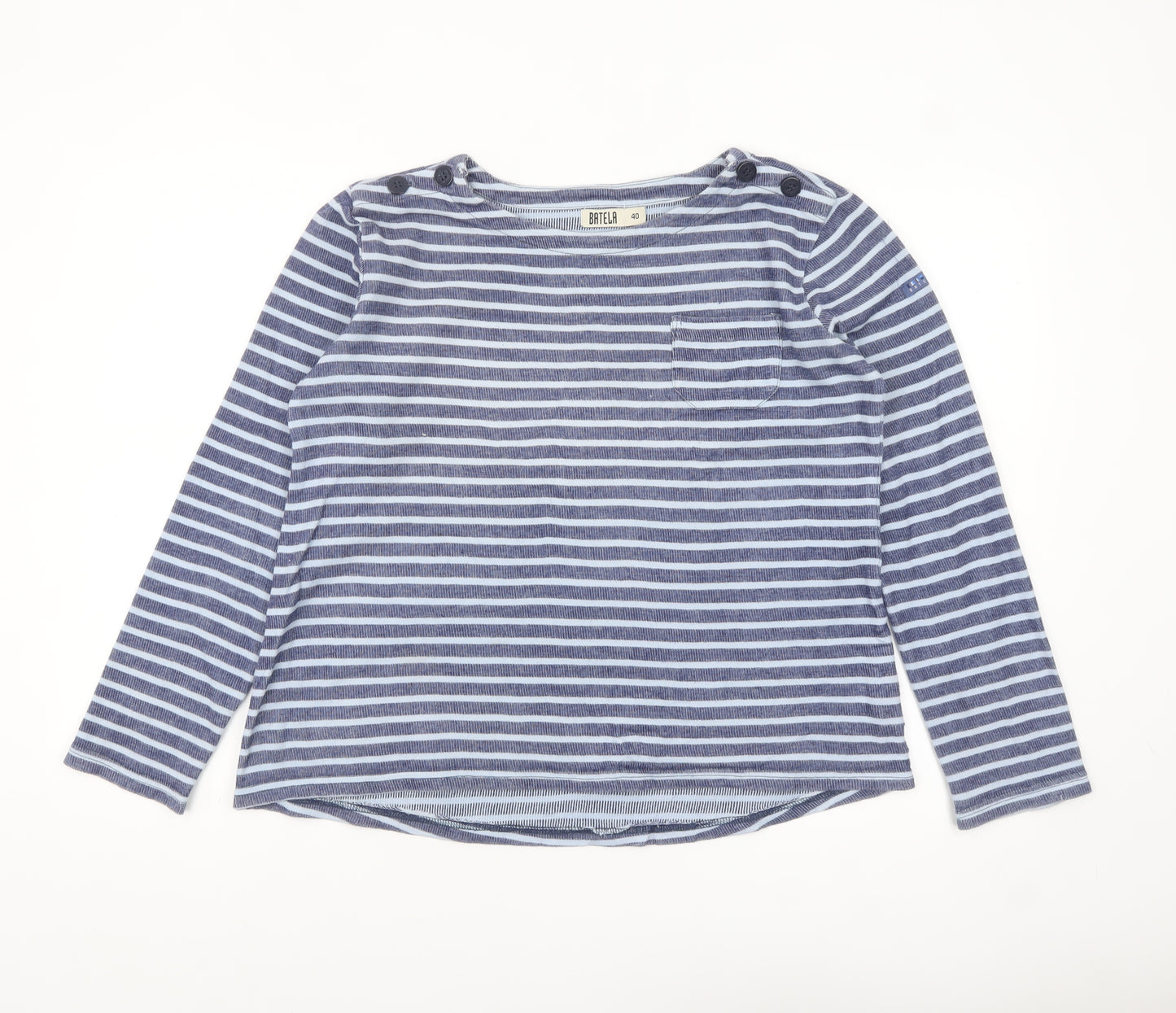 Batela Womens Blue Striped Cotton Nautical Long Sleeve Top Size 12