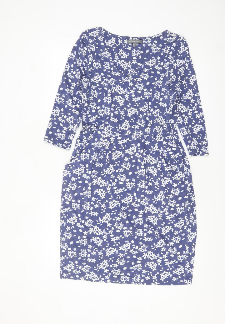 Laura Ashley Women's Blue Floral Shift Dress Size 8 3/4 Sleeve