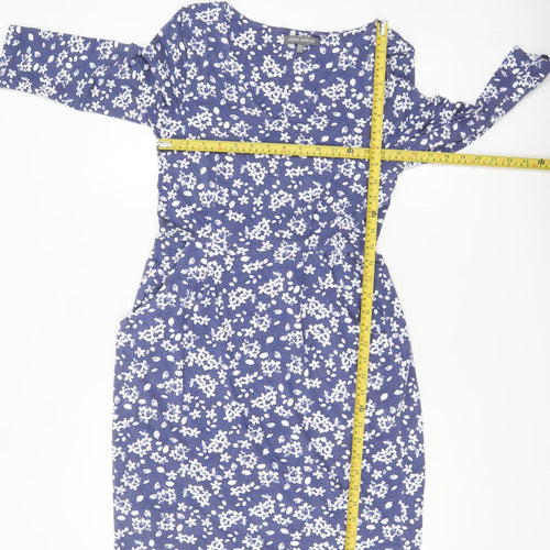 Laura Ashley Women's Blue Floral Shift Dress Size 8 3/4 Sleeve