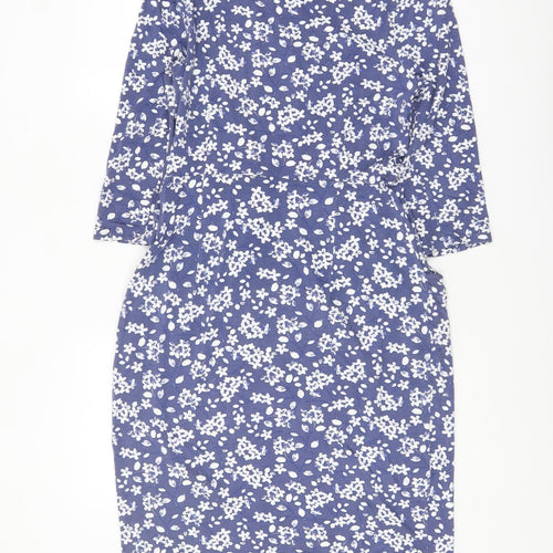 Laura Ashley Women's Blue Floral Shift Dress Size 8 3/4 Sleeve