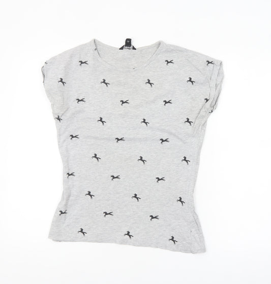 Miso Essentials Womens Grey Animal Print T-Shirt Size 8