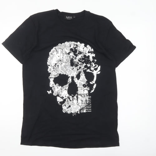 boohooMAN Men's Black Skull Graphic Print T-Shirt Size M