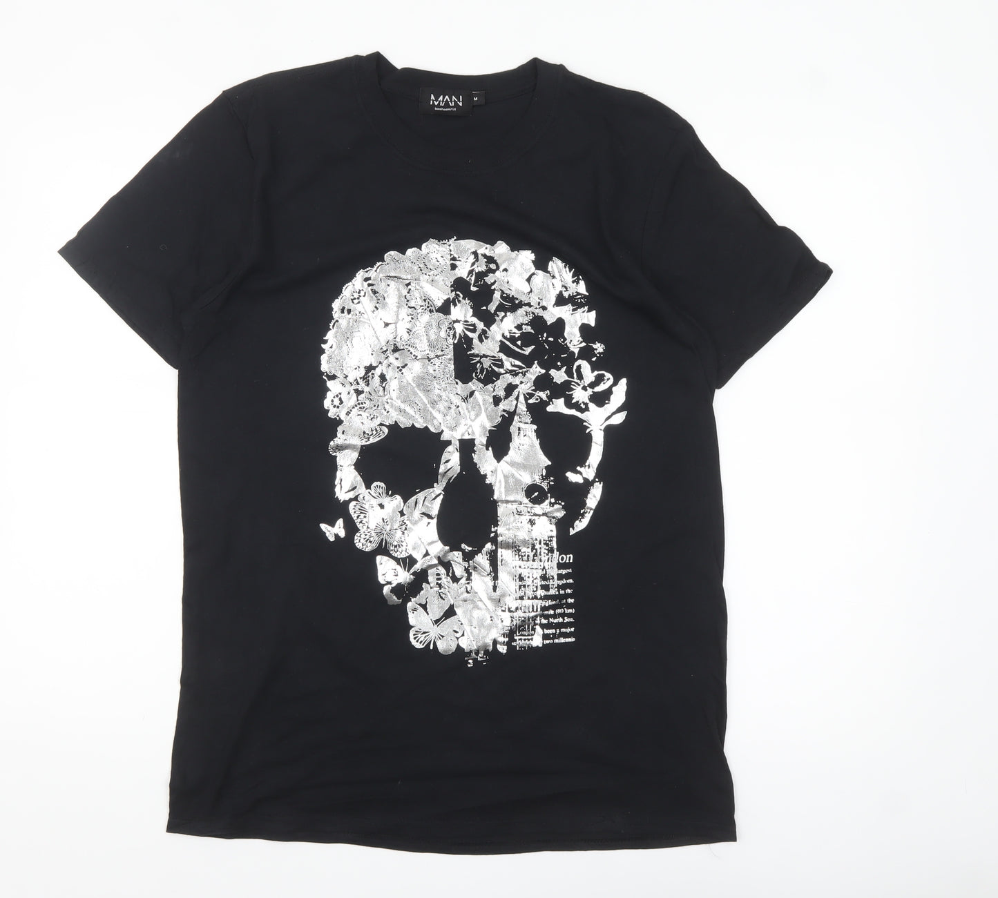 boohooMAN Men's Black Skull Graphic Print T-Shirt Size M