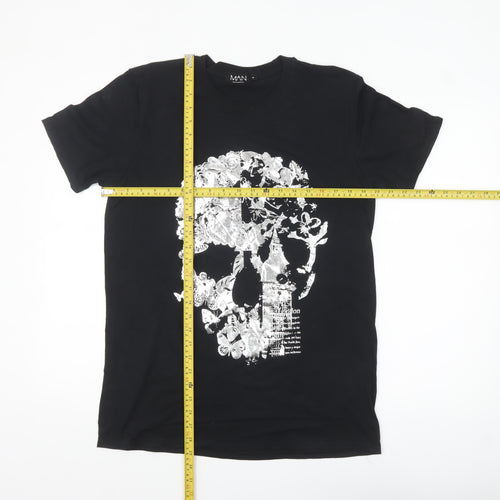 boohooMAN Men's Black Skull Graphic Print T-Shirt Size M