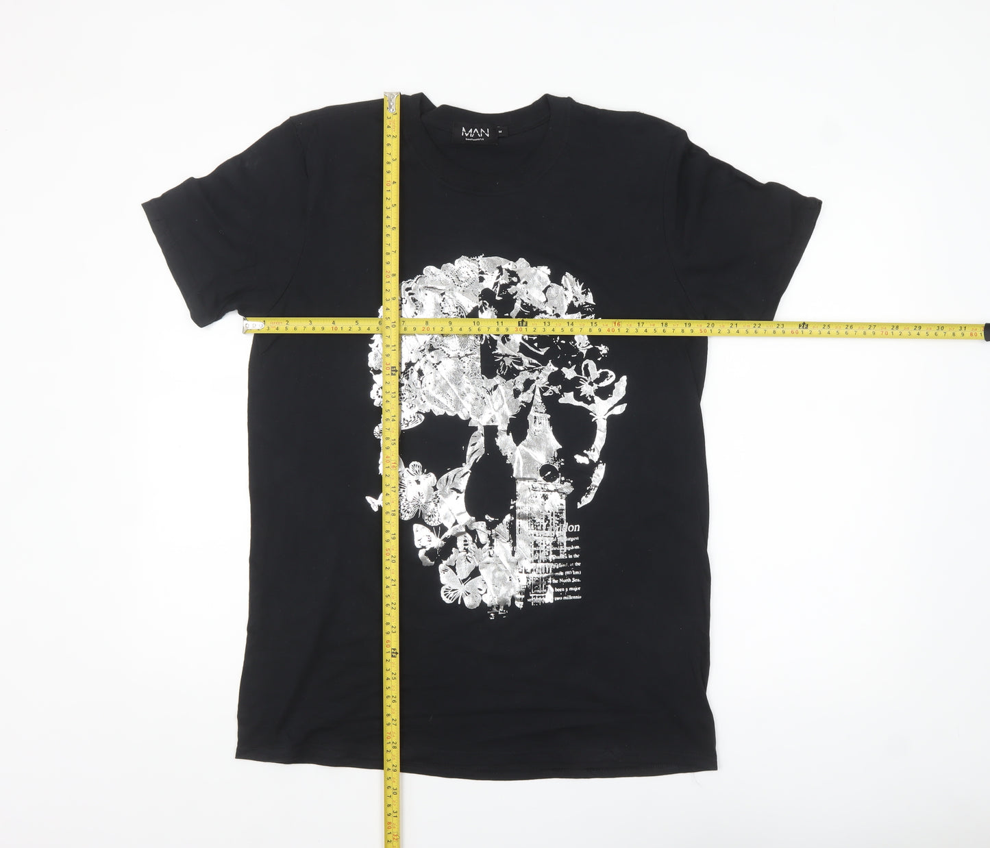 boohooMAN Men's Black Skull Graphic Print T-Shirt Size M
