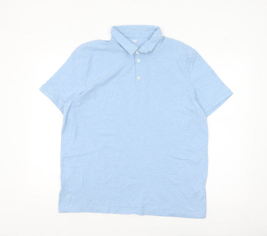 H&M Men’s Blue Slim Fit Short Sleeve Polo Shirt L Cotton Blend
