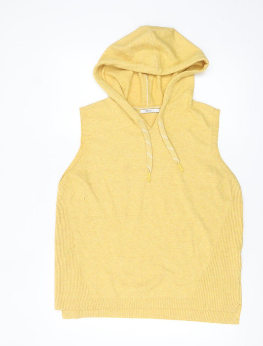 Cecil Womens Yellow Hooded Sleeveless Knit Vest Jumper L