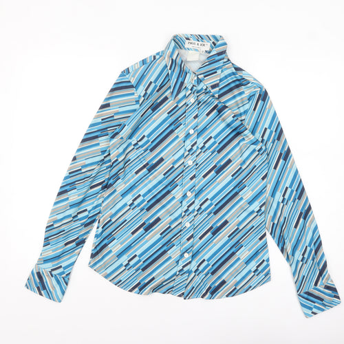 Paul & Joe Women's Blue Geometric Silk Button-Up Shirt Size 10