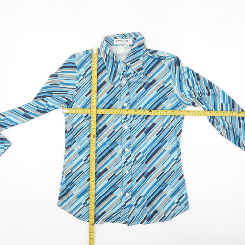 Paul & Joe Women's Blue Geometric Silk Button-Up Shirt Size 10