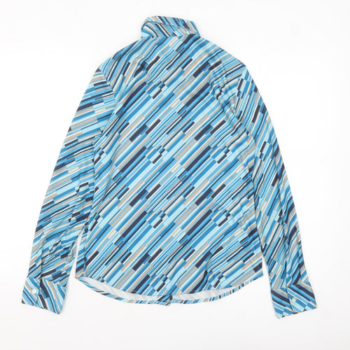 Paul & Joe Women's Blue Geometric Silk Button-Up Shirt Size 10