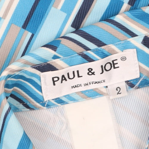 Paul & Joe Women's Blue Geometric Silk Button-Up Shirt Size 10