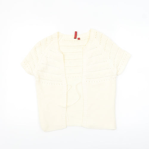 Fransa Women Ivory Short Sleeve Open Knit Cardigan M