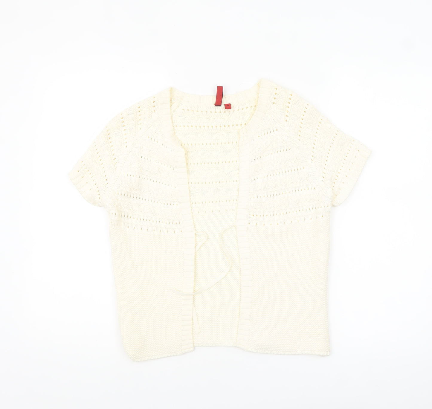 Fransa Women Ivory Short Sleeve Open Knit Cardigan M