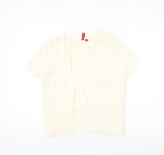 Fransa Women Ivory Short Sleeve Open Knit Cardigan M