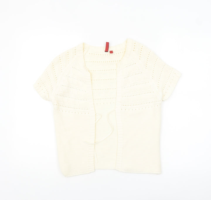 Fransa Women Ivory Short Sleeve Open Knit Cardigan M