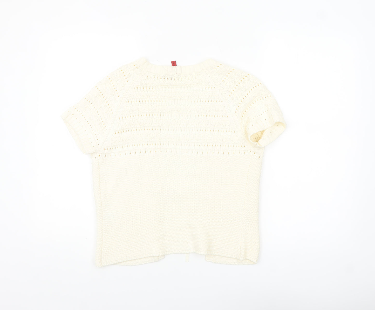 Fransa Women Ivory Short Sleeve Open Knit Cardigan M