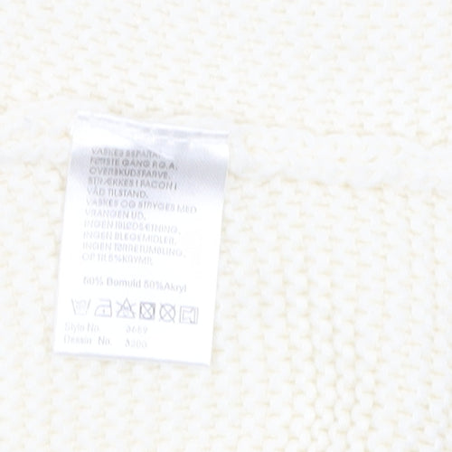 Fransa Women Ivory Short Sleeve Open Knit Cardigan M