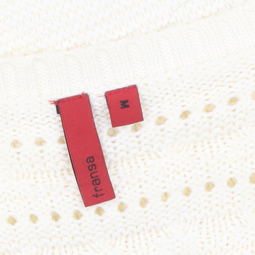Fransa Women Ivory Short Sleeve Open Knit Cardigan M