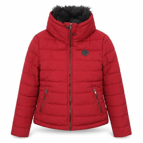 Diesel Womens Red XS Puffer Jacket Faux Fur Hood Winter Coat