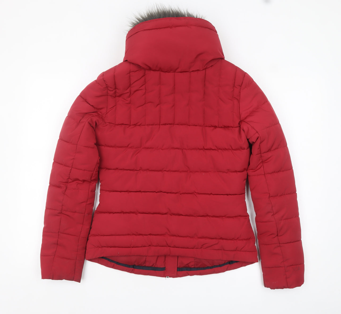 Diesel Womens Red XS Puffer Jacket Faux Fur Hood Winter Coat