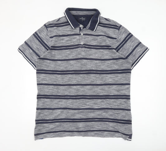 Marks and Spencer Mens Blue Striped Cotton Polo Shirt Size L