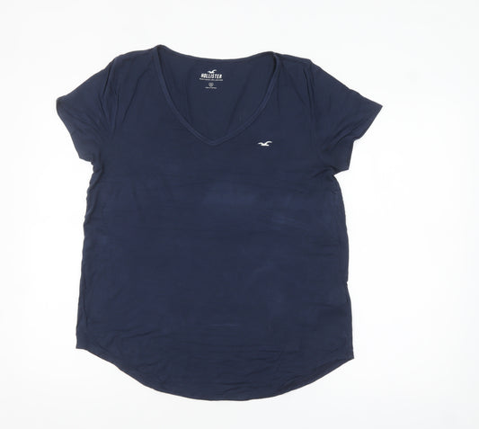 Hollister Women's Blue V-Neck Short Sleeve Basic T-Shirt M