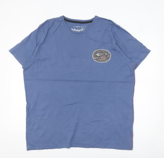 Weird Fish Men's Blue Cotton Graphic T-Shirt XL Casual Summer