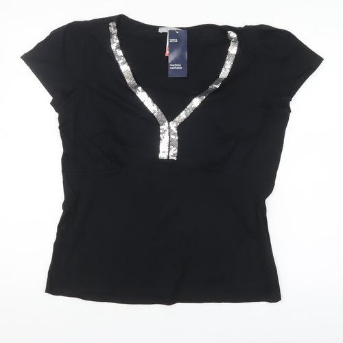 Marks and Spencer Womens Black Sequin V-Neck Blouse UK 16