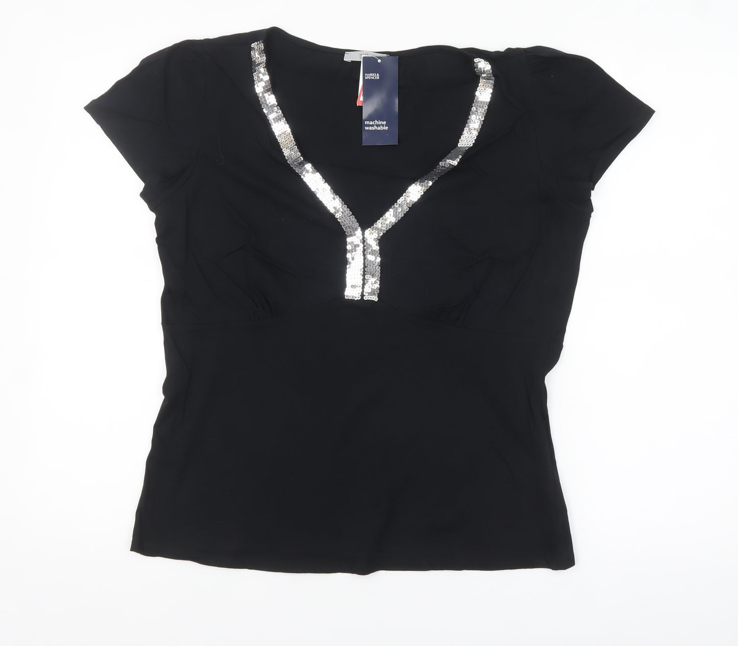 Marks and Spencer Womens Black Sequin V-Neck Blouse UK 16