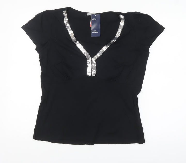 Marks and Spencer Womens Black Sequin V-Neck Blouse UK 16
