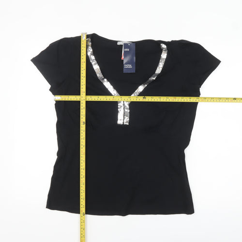 Marks and Spencer Womens Black Sequin V-Neck Blouse UK 16