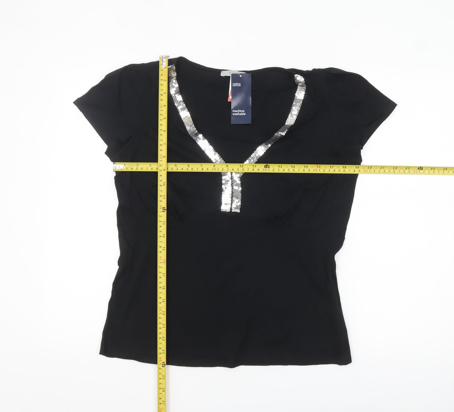 Marks and Spencer Womens Black Sequin V-Neck Blouse UK 16