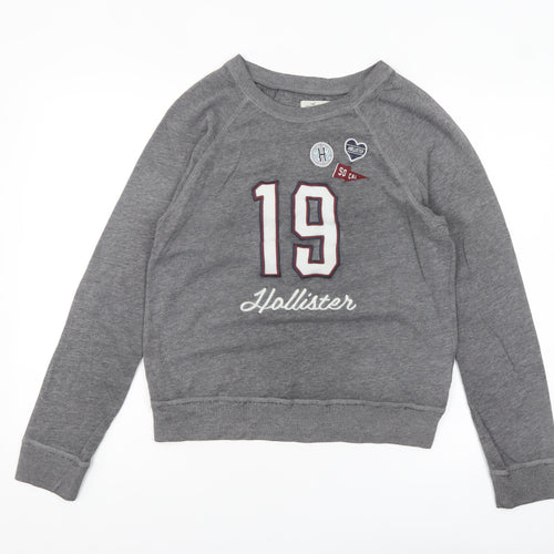 Hollister Womens Grey Long Sleeve Crew Neck Basic T-Shirt S