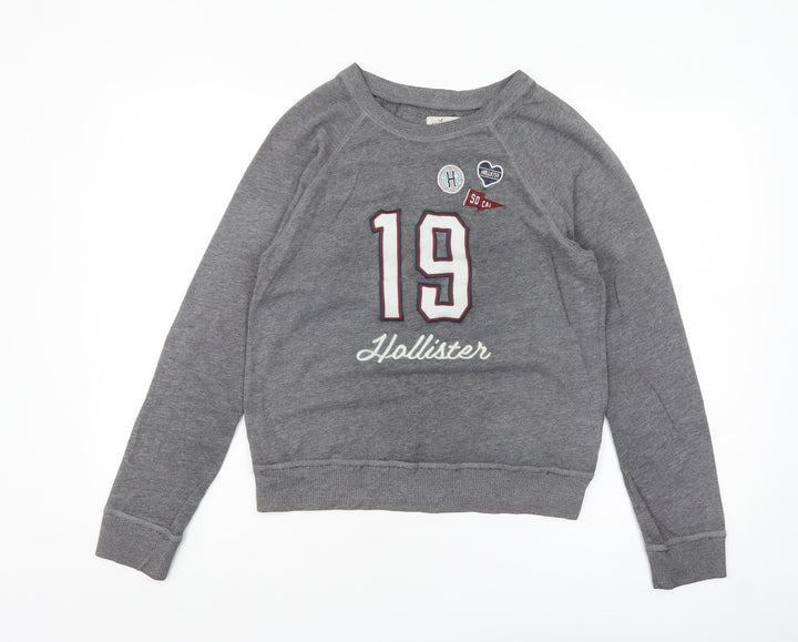 Hollister Womens Grey Long Sleeve Crew Neck Basic T-Shirt S