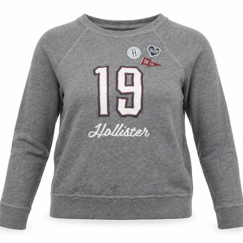 Hollister Womens Grey Long Sleeve Crew Neck Basic T-Shirt S